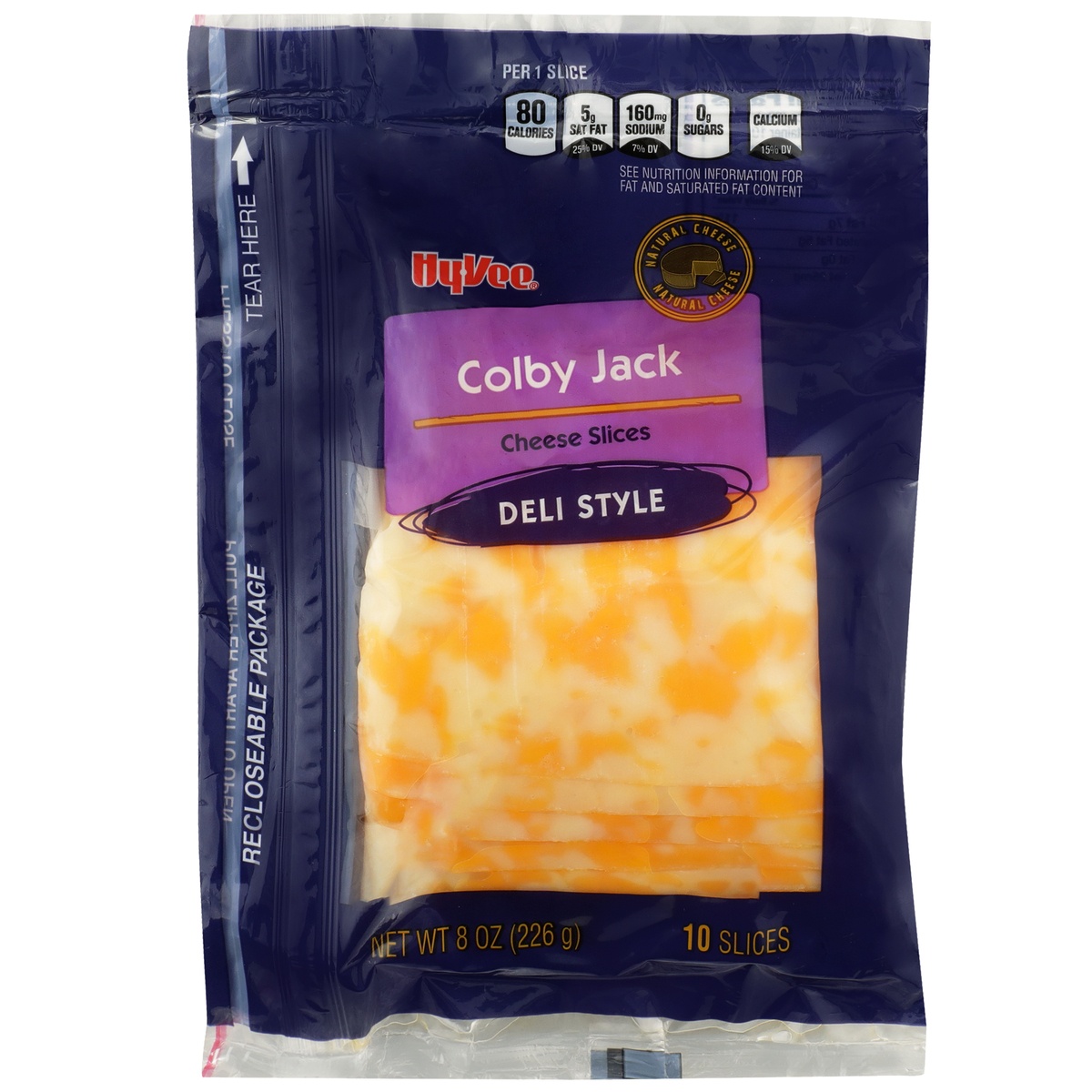 slide 1 of 1, Hy-vee Colby Jack Deli Style Cheese Slices, 10 ct; 8 oz
