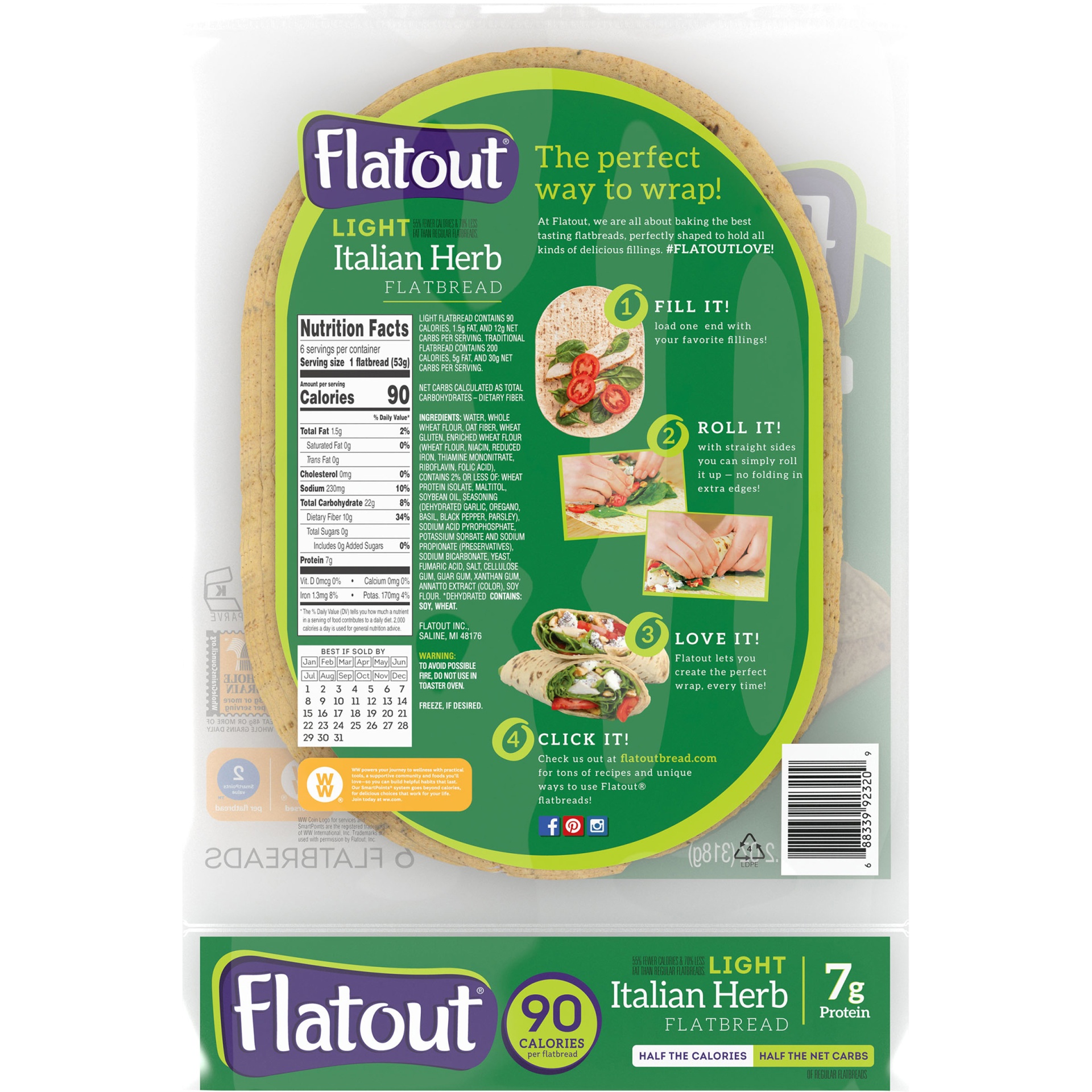 slide 6 of 8, Flatout Light Italian Herb Flatbread 6Ct, 6 ct; 11.2 oz