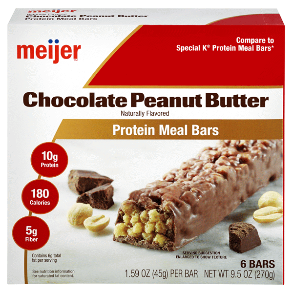 slide 1 of 6, Meijer Chocolate Peanut Butter Protein Meal Bar, 6 ct