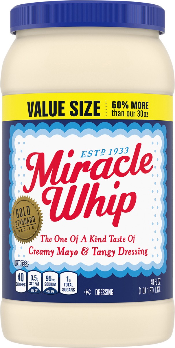 slide 1 of 9, Miracle Whip Mayo-like Dressing Value Size, 48 fl oz Jar, 48 fl oz