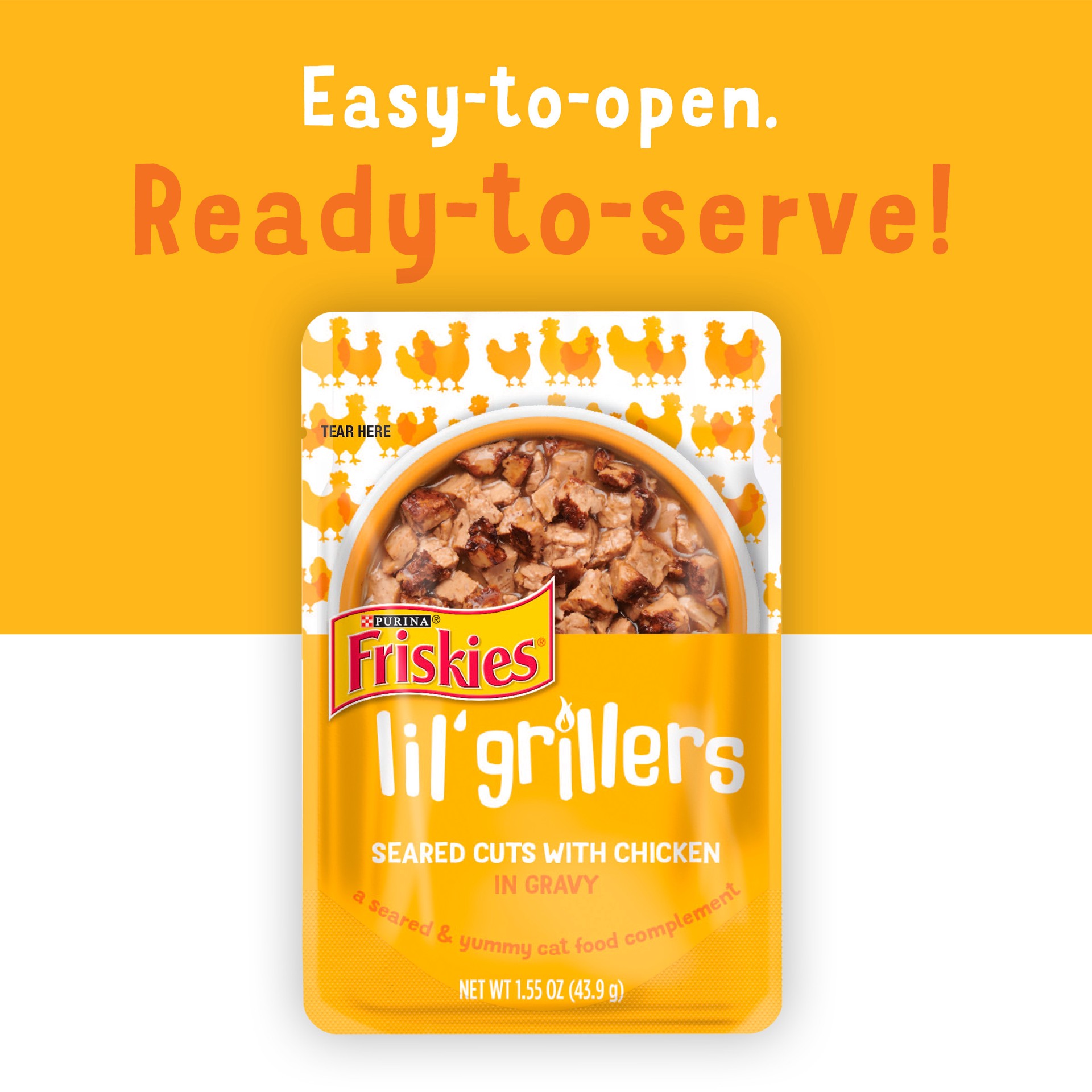 slide 7 of 8, Friskies Purina Friskies Gravy Wet Cat Food Lickable Cat Treats, Lil' Grillers Seared Cuts With Chicken, 1.55 oz