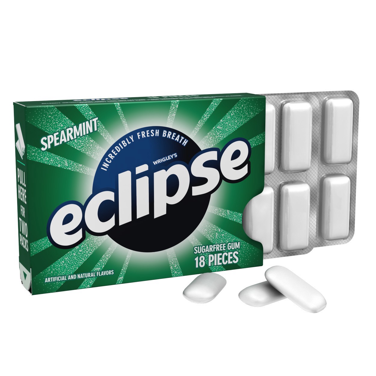 slide 4 of 6, ECLIPSE Spearmint Sugar Free Chewing Gum, Single Pack, 18 Piece, 18 ct
