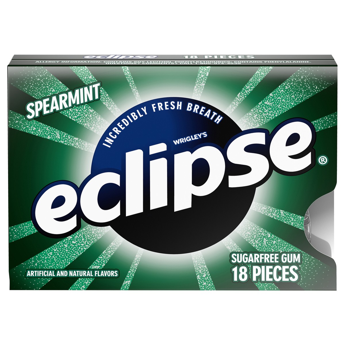 slide 1 of 6, ECLIPSE Spearmint Sugar Free Chewing Gum, Single Pack, 18 Piece, 18 ct