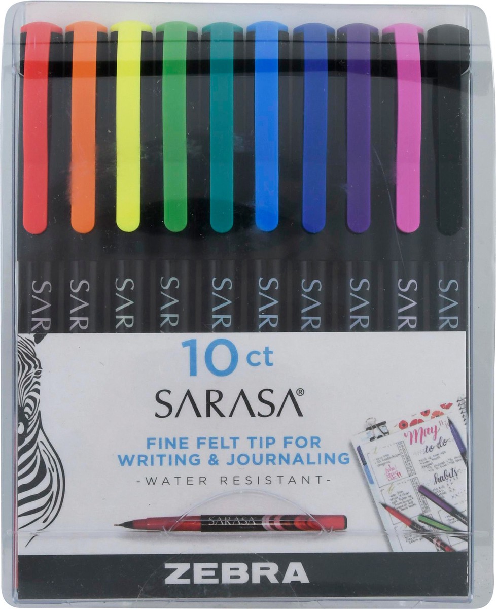 slide 10 of 11, Zebra Sarasa 10 Assorted Ink Pack Fineliner Pens 10 ea, 10 ct