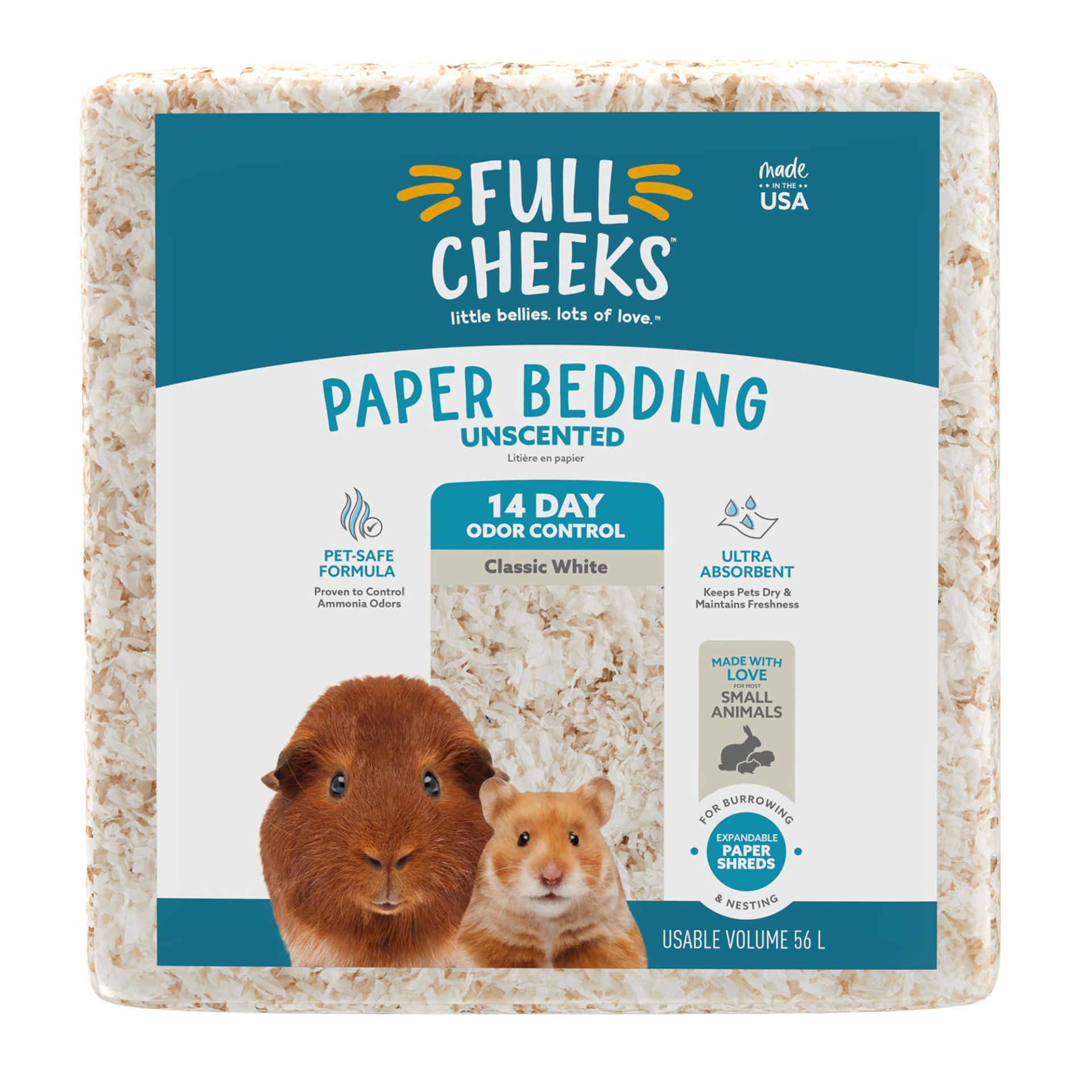 slide 1 of 1, Full Cheeks Odor Control Small Pet Paper Bedding - Classic White, 56 liter
