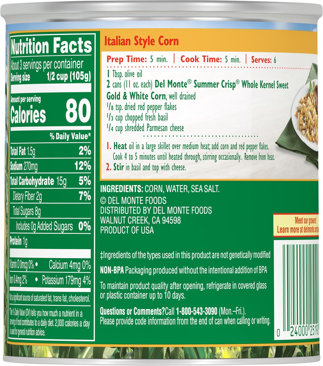 slide 8 of 10, Del Monte Summer Crisp Whole Kernel Gold and White Corn, 11 oz Can, 11 oz