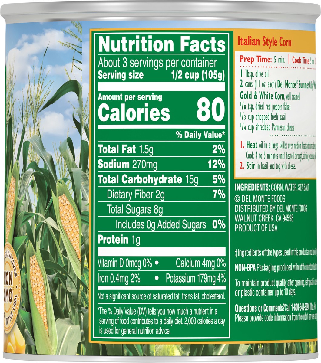 slide 7 of 10, Del Monte Summer Crisp Whole Kernel Gold and White Corn, 11 oz Can, 11 oz