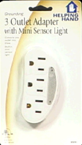 slide 1 of 1, Helping Hand 3 Outlet Adapter with Mini Light, 1 ct