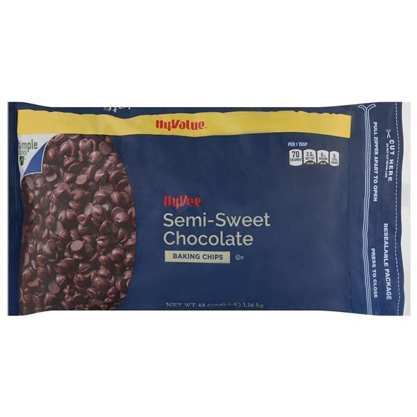 slide 1 of 1, Hy-Vee Baking Chips, Chocolate, Semi-Sweet, 48 oz