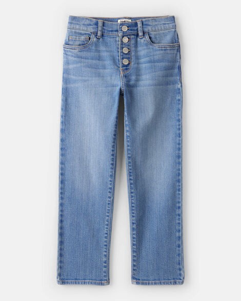 slide 1 of 3, Oshkosh Girls Button-Front Straight Leg Jeans - Blue Blue 12, 1 ct