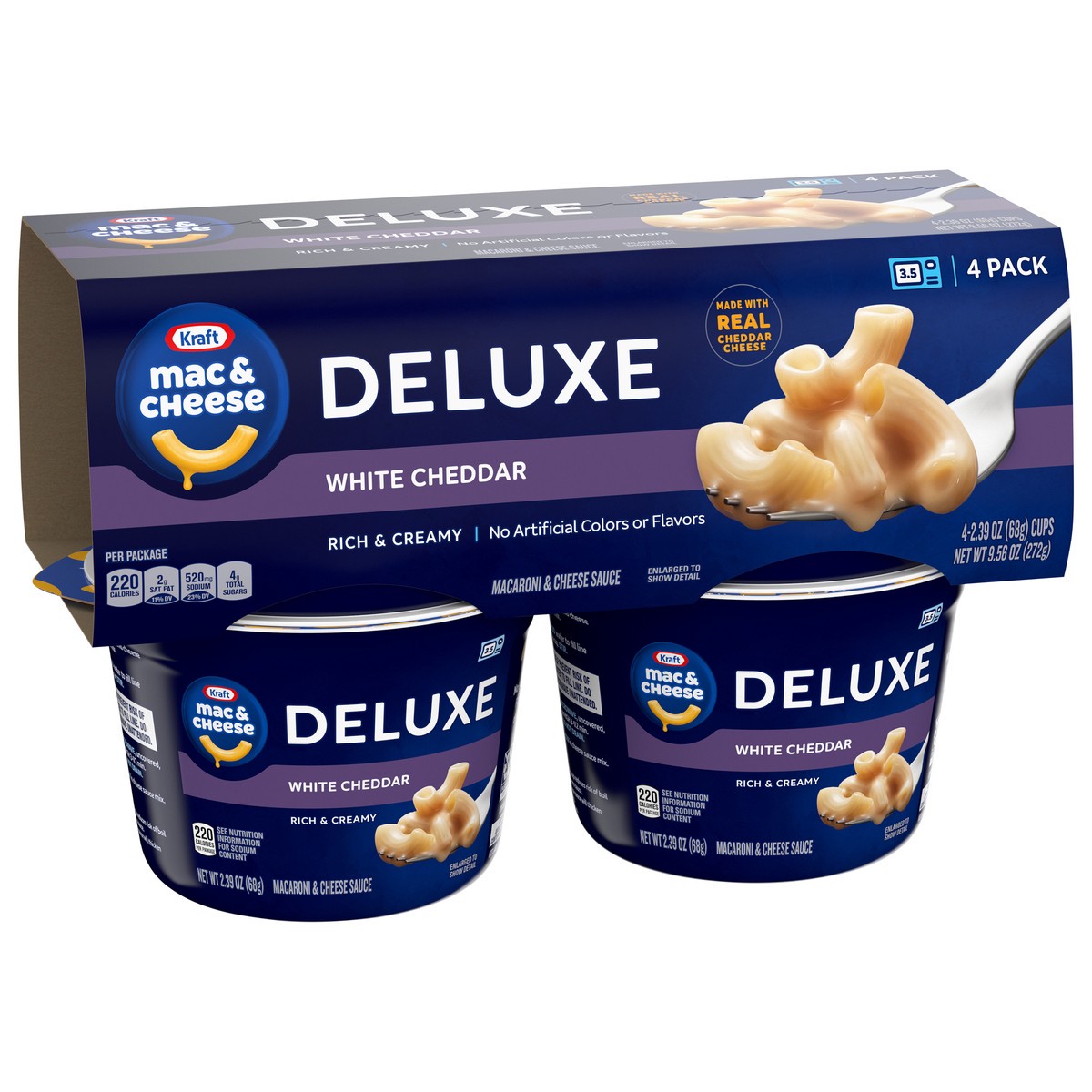 slide 7 of 9, Kraft Deluxe White Cheddar Mac & Cheese Macaroni and Cheese Dinner, 4 ct Pack, 2.39 oz Cups, 4 ct