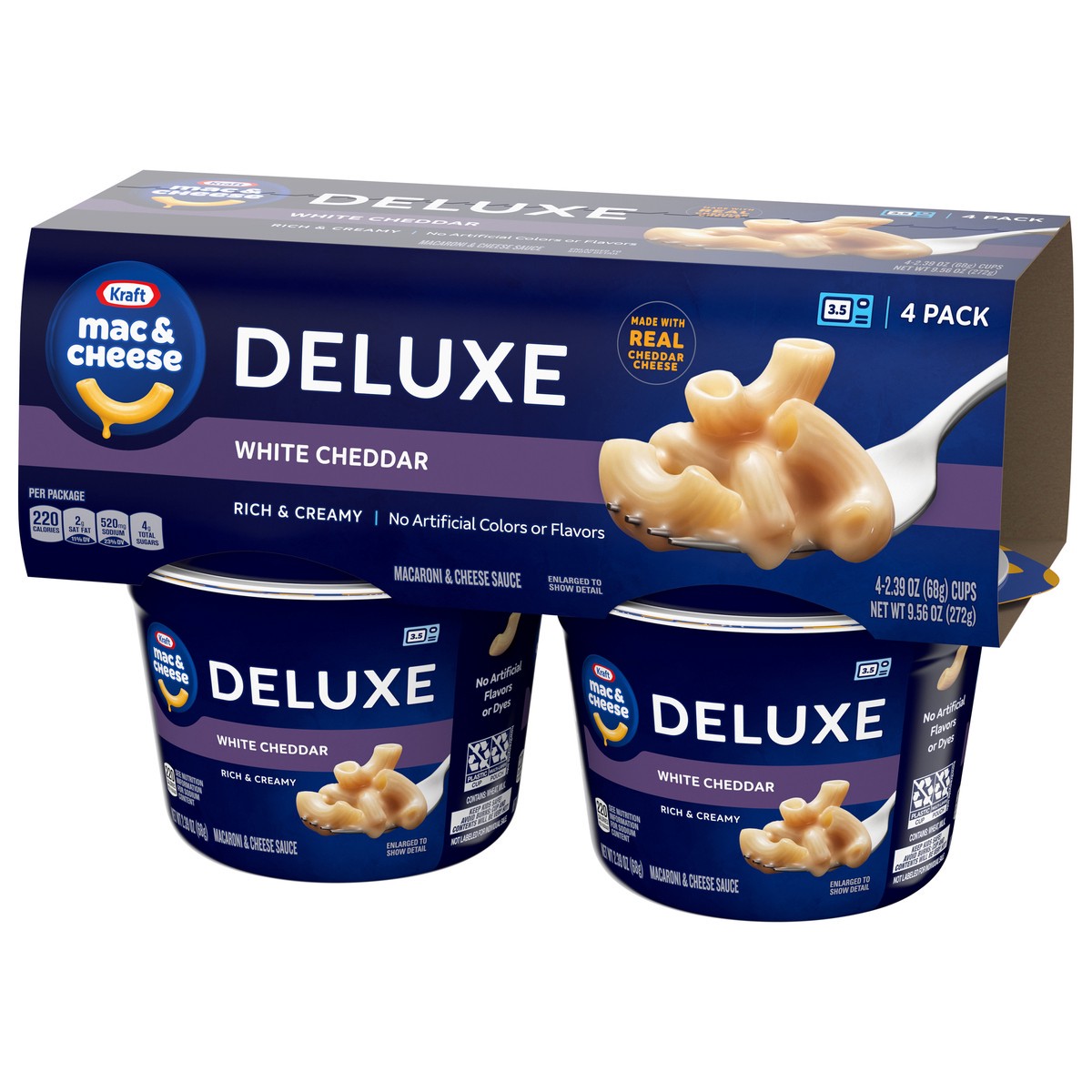 slide 9 of 9, Kraft Deluxe White Cheddar Mac & Cheese Macaroni and Cheese Dinner, 4 ct Pack, 2.39 oz Cups, 4 ct