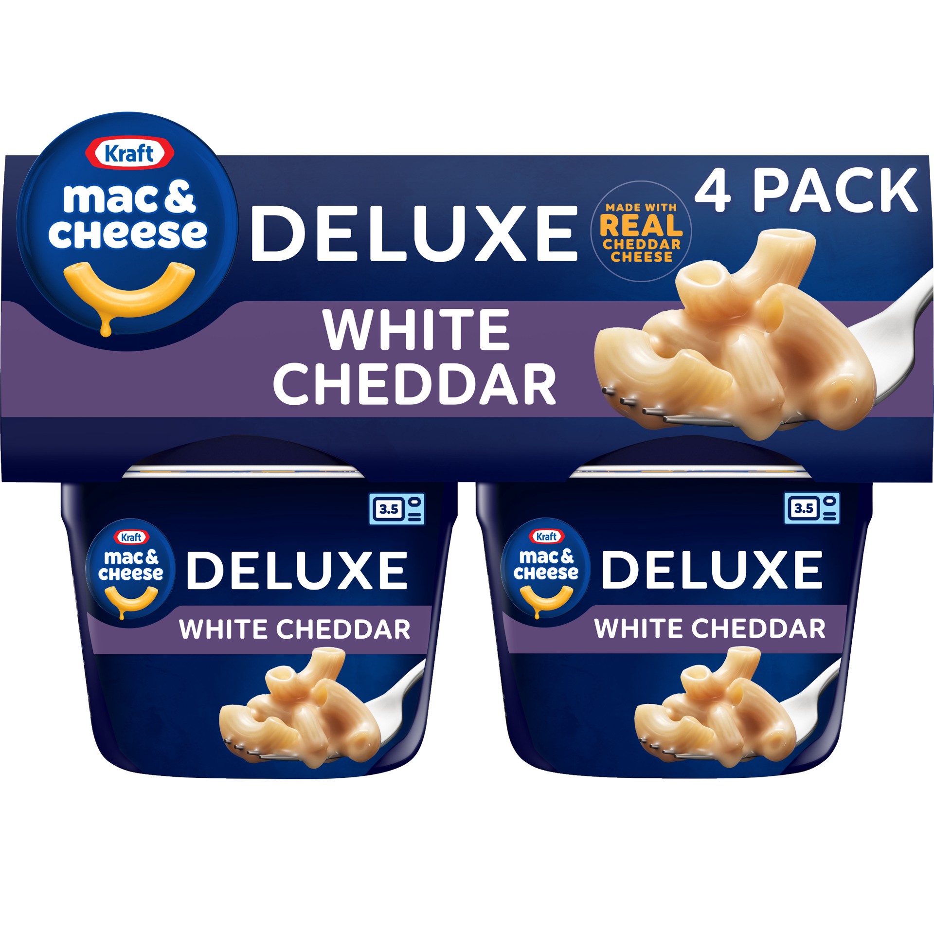 slide 1 of 9, Kraft Deluxe White Cheddar Mac & Cheese Macaroni and Cheese Dinner, 4 ct Pack, 2.39 oz Cups, 4 ct