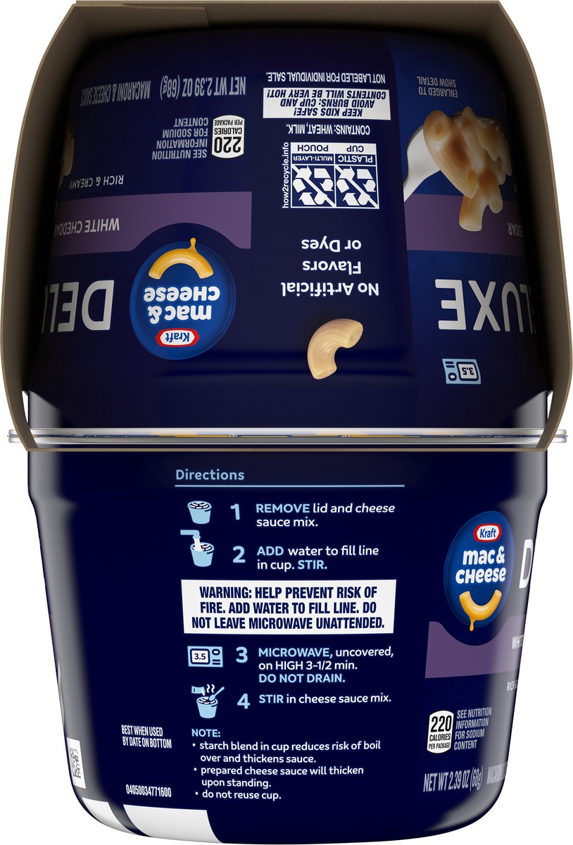 slide 5 of 9, Kraft Deluxe White Cheddar Mac & Cheese Macaroni and Cheese Dinner, 4 ct Pack, 2.39 oz Cups, 4 ct