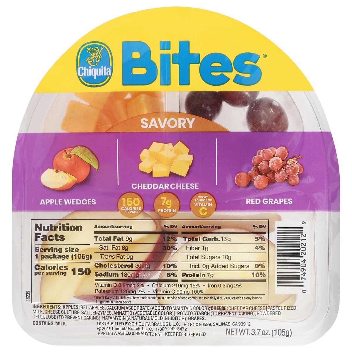 slide 1 of 9, Chiquita Bites Apples, Cheddar, And Grapes, 3.72 oz