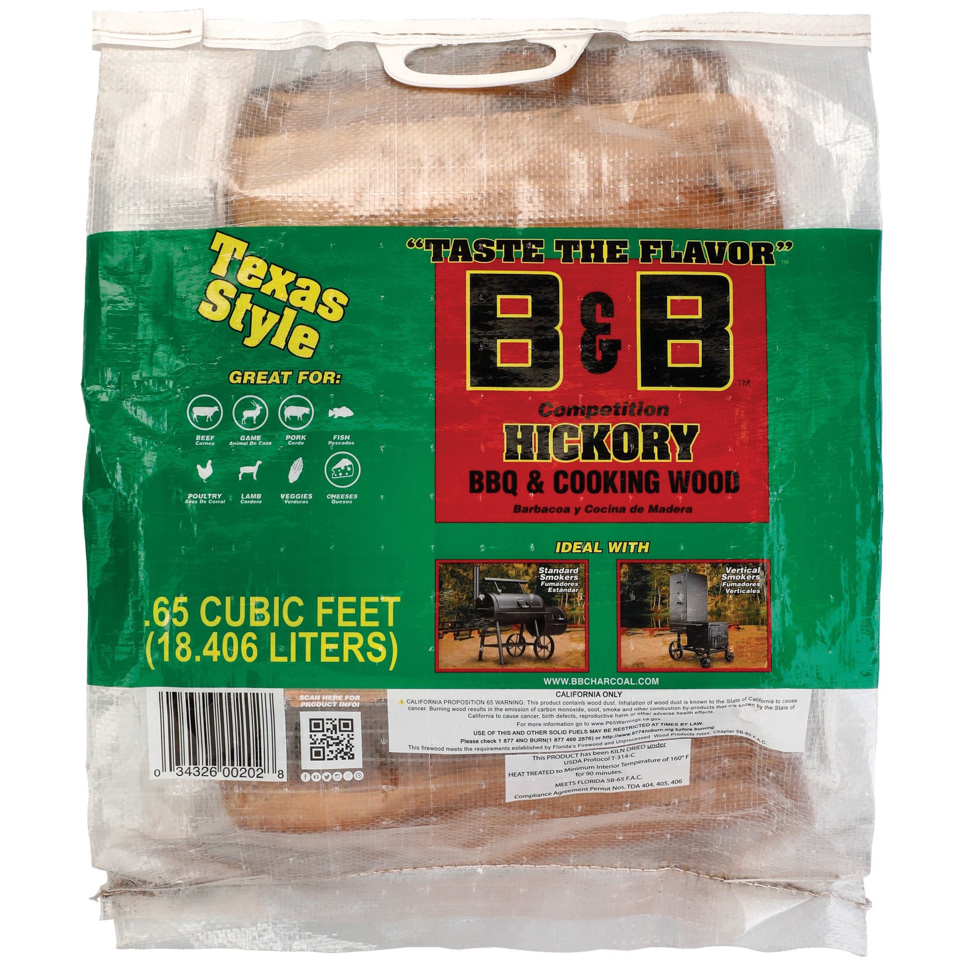 slide 1 of 1, B & B Charcoal Hickory Kiln Dried Cooking Grillwood, 0.65 cu ft