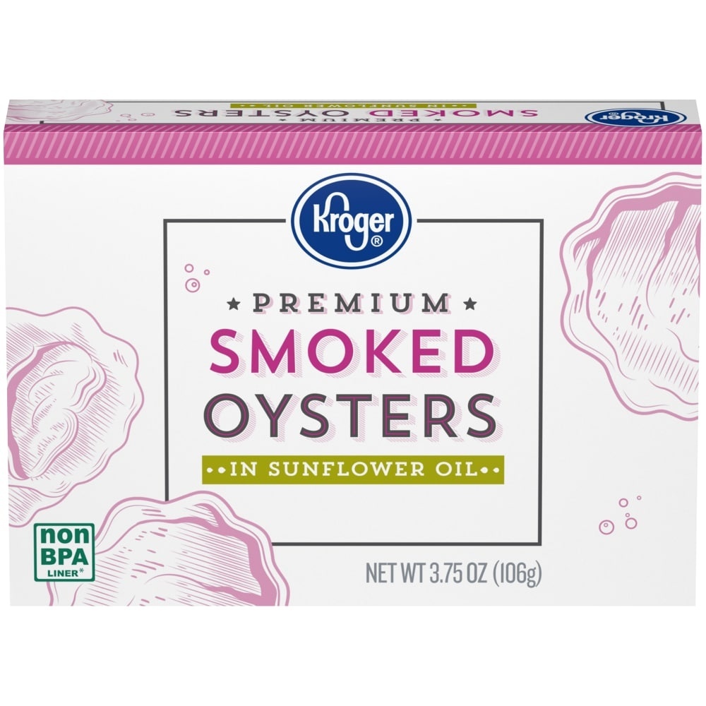 slide 1 of 1, Kroger Premium Smoked Oysters In Sunflower Oil, 3.75 oz