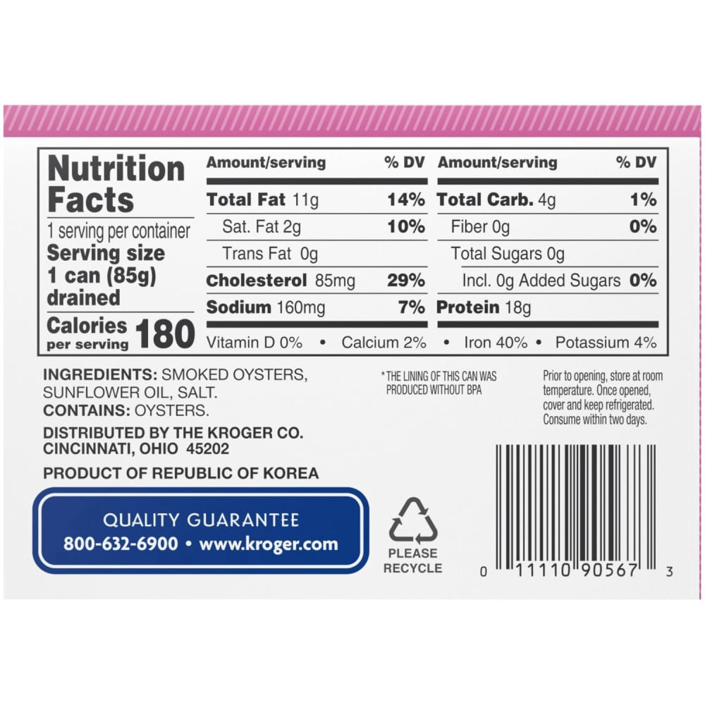 slide 3 of 4, Kroger Premium Smoked Oysters In Sunflower Oil, 3.75 oz