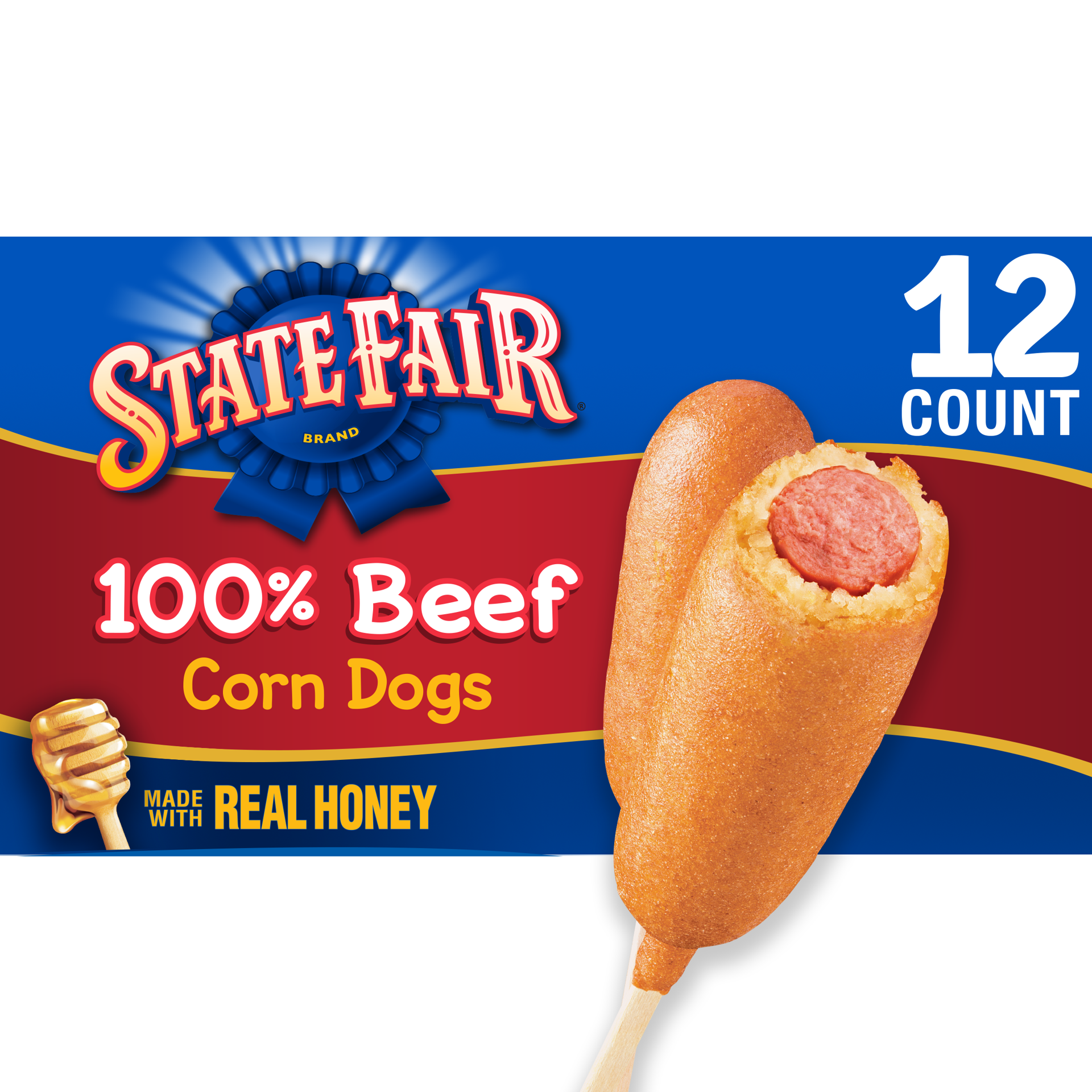 slide 1 of 9, State Fair Beef Corn Dogs, Frozen, 12 Count, 12 ct; 32 oz