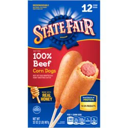 State Fair Beef Corn Dogs with Honey Sweetened Batter, Frozen, 12 Count