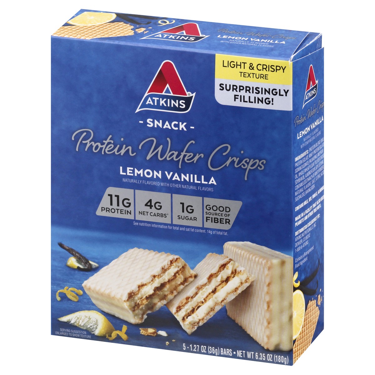slide 3 of 9, Atkins Lemon Vanilla Protein Wafer Crisps 5Pk, 6.35 oz