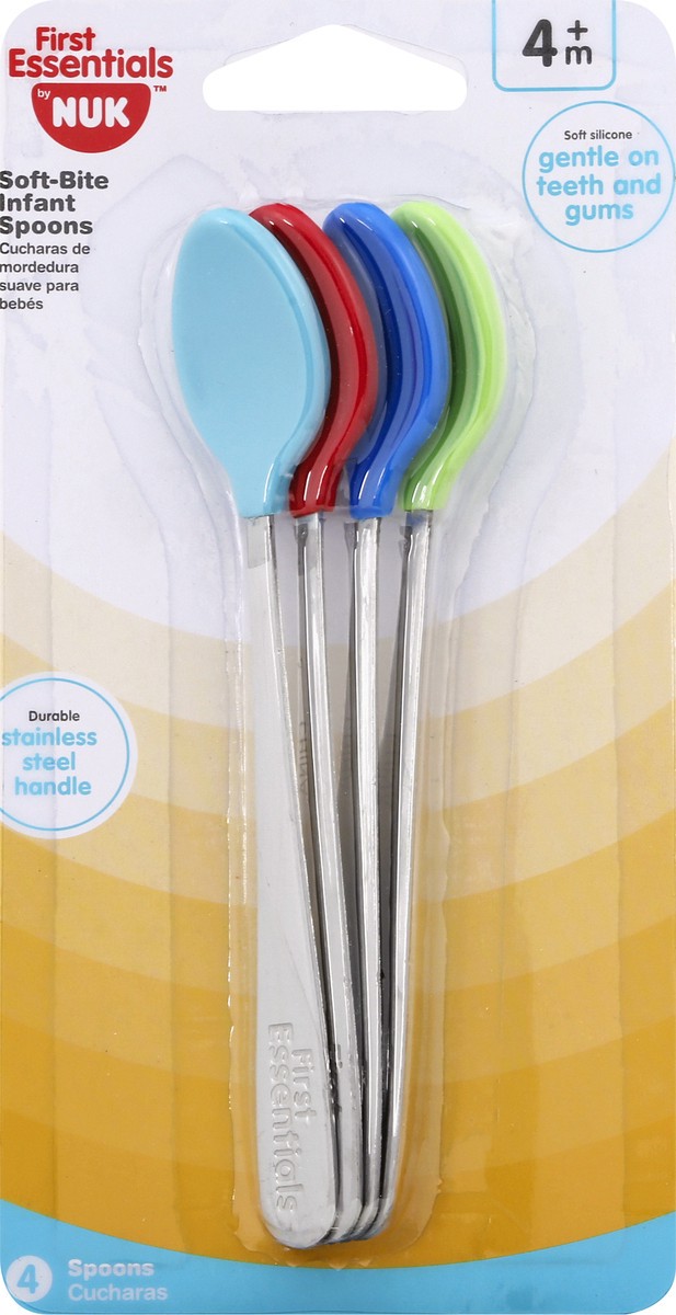 slide 1 of 8, NUK First Essentials Soft-Bite Infant Spoons 4 ea, 4 ct