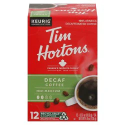 Tim Hortons Decaffeinted Single Serve Coffee Pods - 12 ct