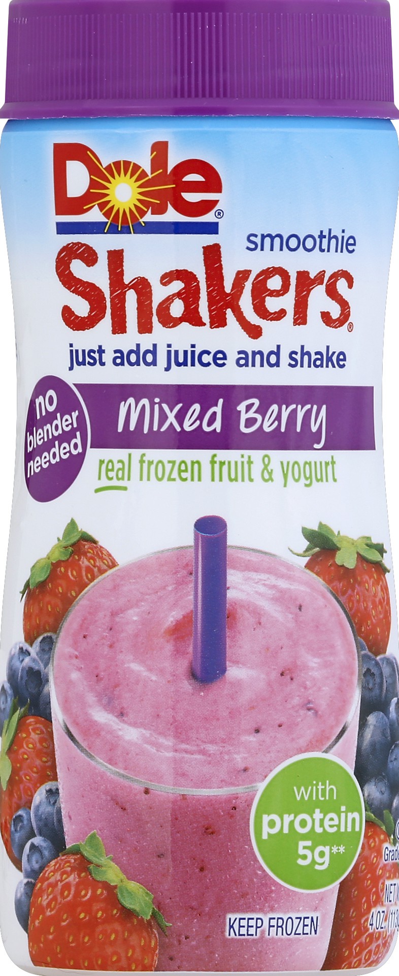 slide 1 of 1, Dole Shakers Mixed Berry Fruit Smoothie Fruit and Yogurt Kit, 4 oz