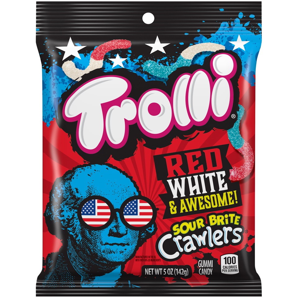 slide 1 of 2, Trolli Sour Brite Crawlers Red White & Awesome! Gummi Candy, 5 oz