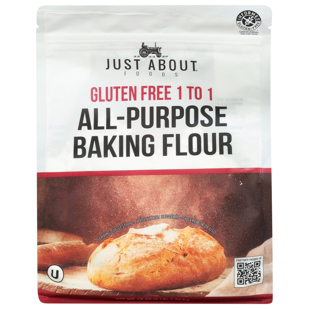 slide 1 of 9, Just About Foods Gluten Free 1 to 1 All-Purpose Baking Flour 48 oz, 48 oz