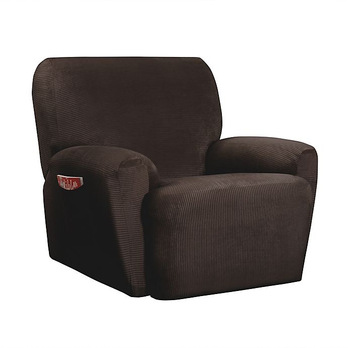 slide 2 of 6, Smart Fit Roland Polyester Stretch Recliner Slipcover - Chocolate, 4 ct