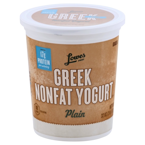 slide 1 of 1, Lowes Foods Non Fat Plain Greek Yogurt, 32 oz