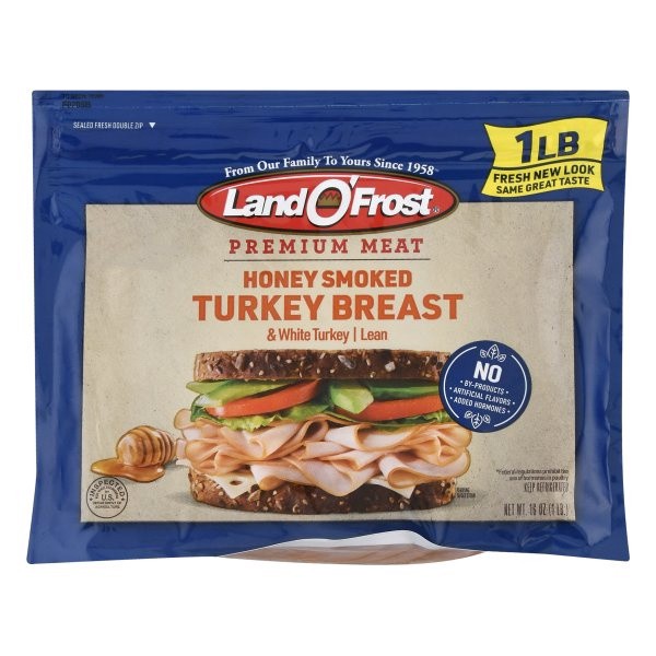 slide 1 of 9, Land O' Frost Premium Lunch Meat Honey Smoked Turkey Breast 1 lb, 16 oz