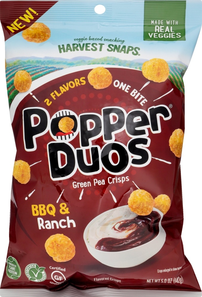slide 1 of 1, Harvest Snaps Popper Duos Bbq & Ranch Green Pea Crisps, 5 oz