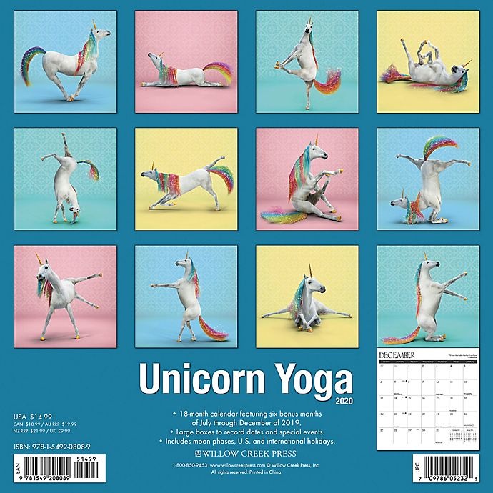 slide 2 of 3, Willow Creek Press 2020 Unicorn Yoga 18-Month Wall Calendar, 1 ct