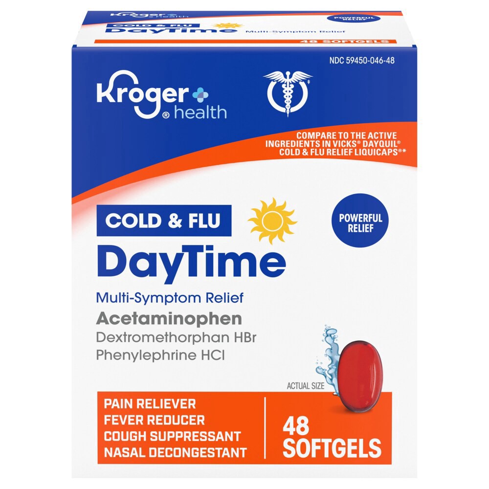 slide 2 of 4, Kroger® Multi-Symptom Cold and Flu DayTime Cold Medicine Softgels, 48 ct