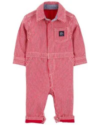 Oshkosh Baby Striped Button-Front Jumpsuit Red/White 12M