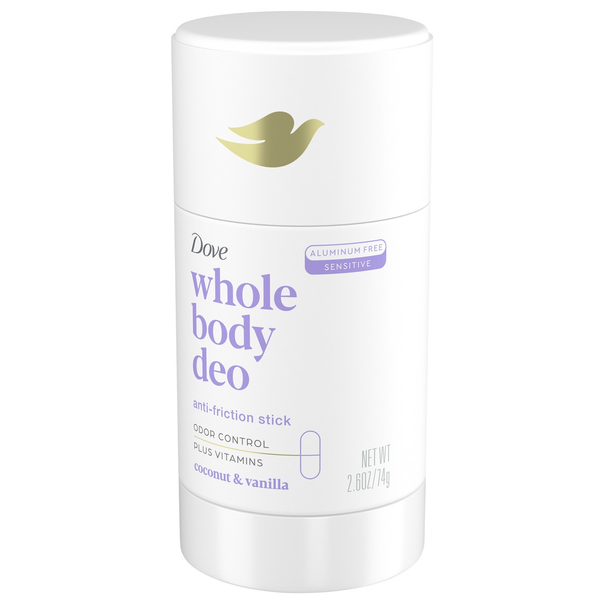 slide 9 of 13, Dove Whole Body Deo Aluminum Free Deodorant Stick Coconut + Vanilla for Body Odor Control, 2.6 oz, 2.6 oz