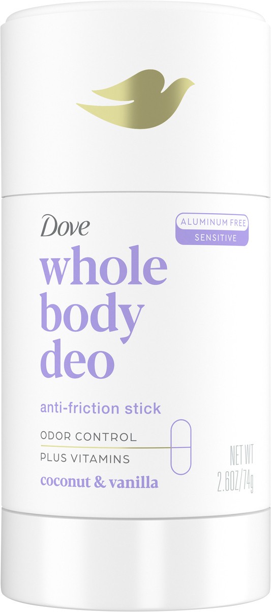 slide 12 of 13, Dove Whole Body Deo Aluminum Free Deodorant Stick Coconut + Vanilla for Body Odor Control, 2.6 oz, 2.6 oz