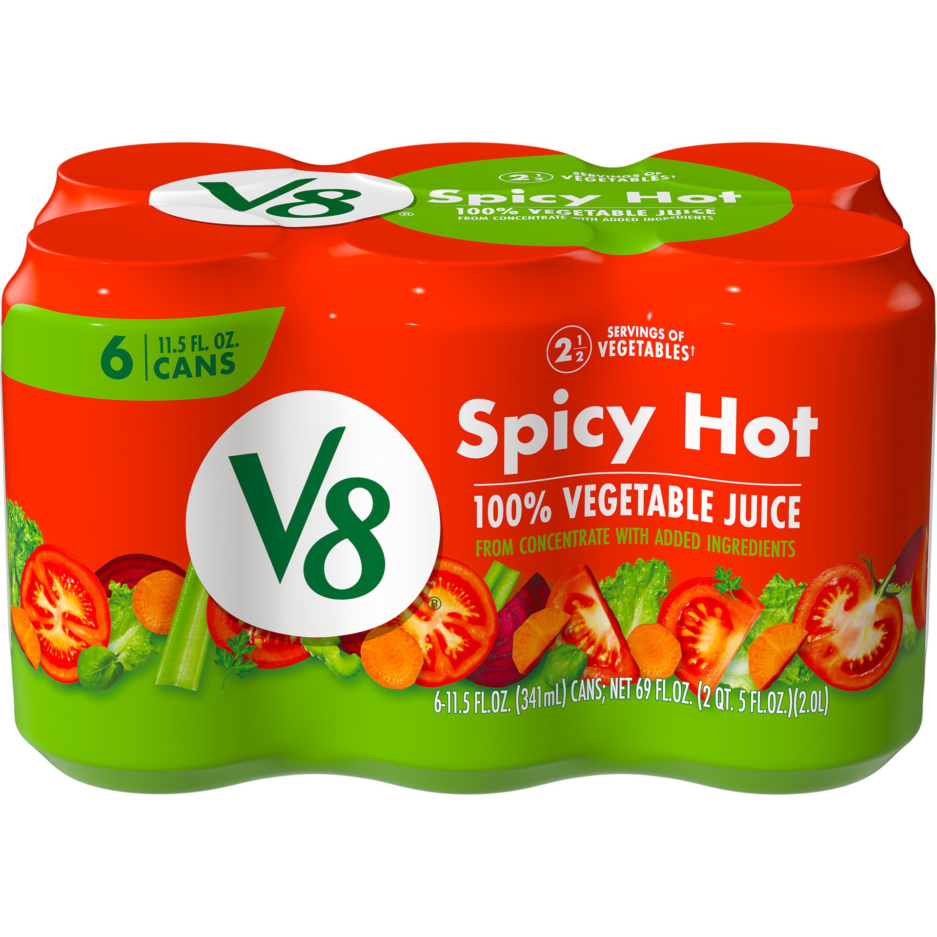 slide 1 of 5, V8 Spicy Hot 100% Vegetable Juice, 11.5 fl oz Can (6 Pack), 69 oz
