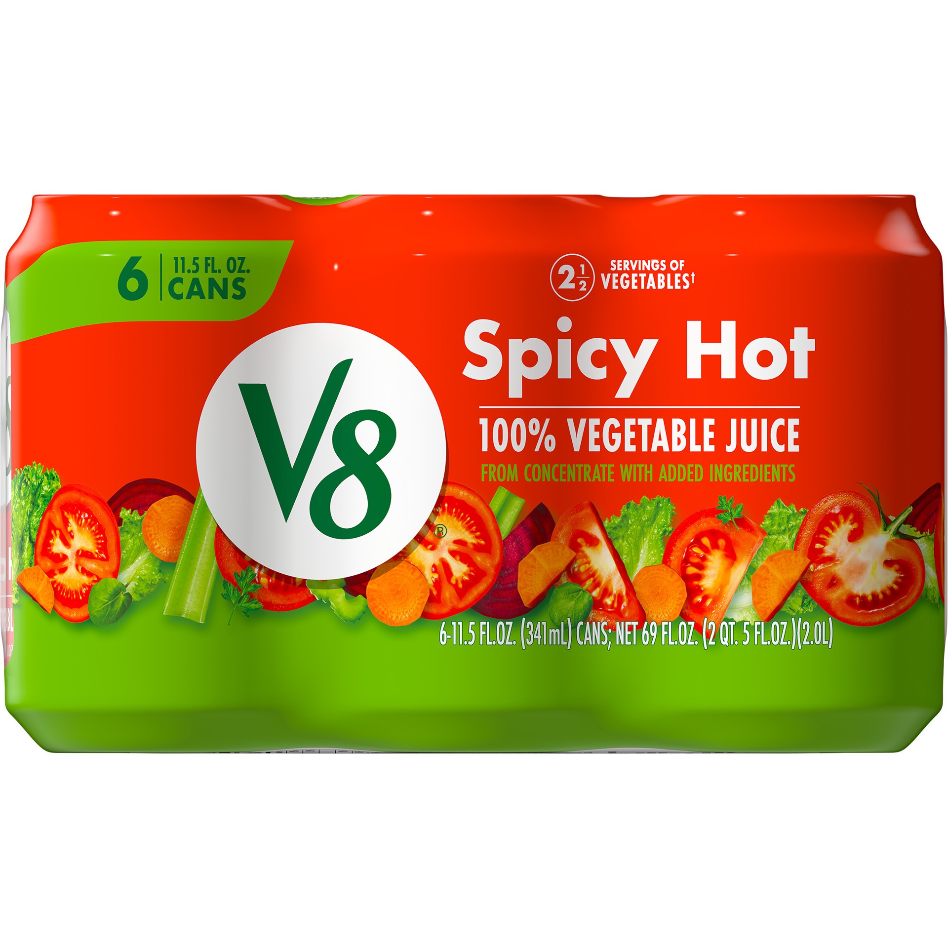 slide 2 of 5, V8 Spicy Hot 100% Vegetable Juice, 11.5 fl oz Can (Pack of 6), 69 oz