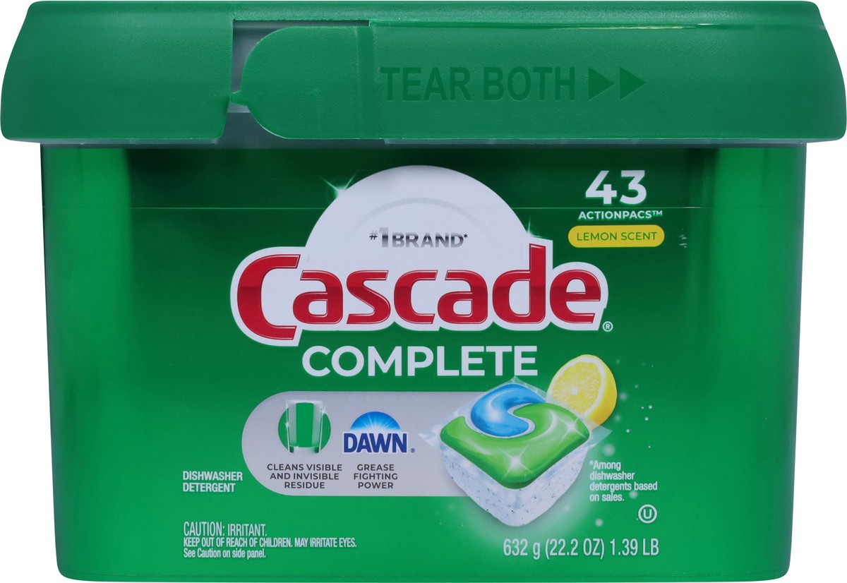 slide 4 of 11, Cascade Complete Dishwasher Pods, Dishwasher Detergent, Dish Detergent Tabs Tablets, Lemon, 43 Count, 43 ct