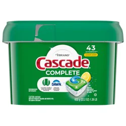 Cascade Complete Dishwasher Pods, Dishwasher Detergent, Dish Detergent Tabs Tablets, Lemon, 43 Count