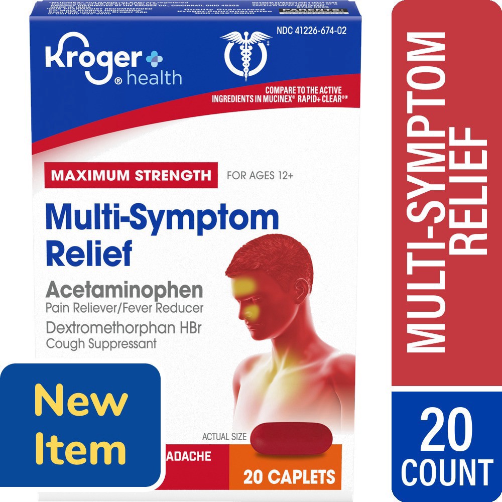 slide 1 of 4, Kroger® Maximum Strength Multi-Symptom Rapid Release Cold Medicine Caplets, 20 ct