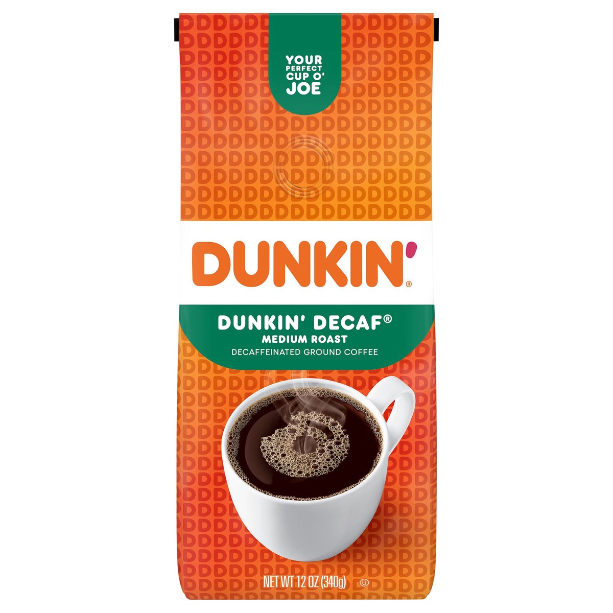 slide 1 of 4, Dunkin'' Decaf Original Blend Ground Coffee, Medium Roast, 12oz, bag, 12 oz