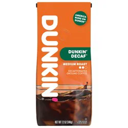 Dunkin' Decaf Medium Roast Ground Coffee, 12 Oz. Bag