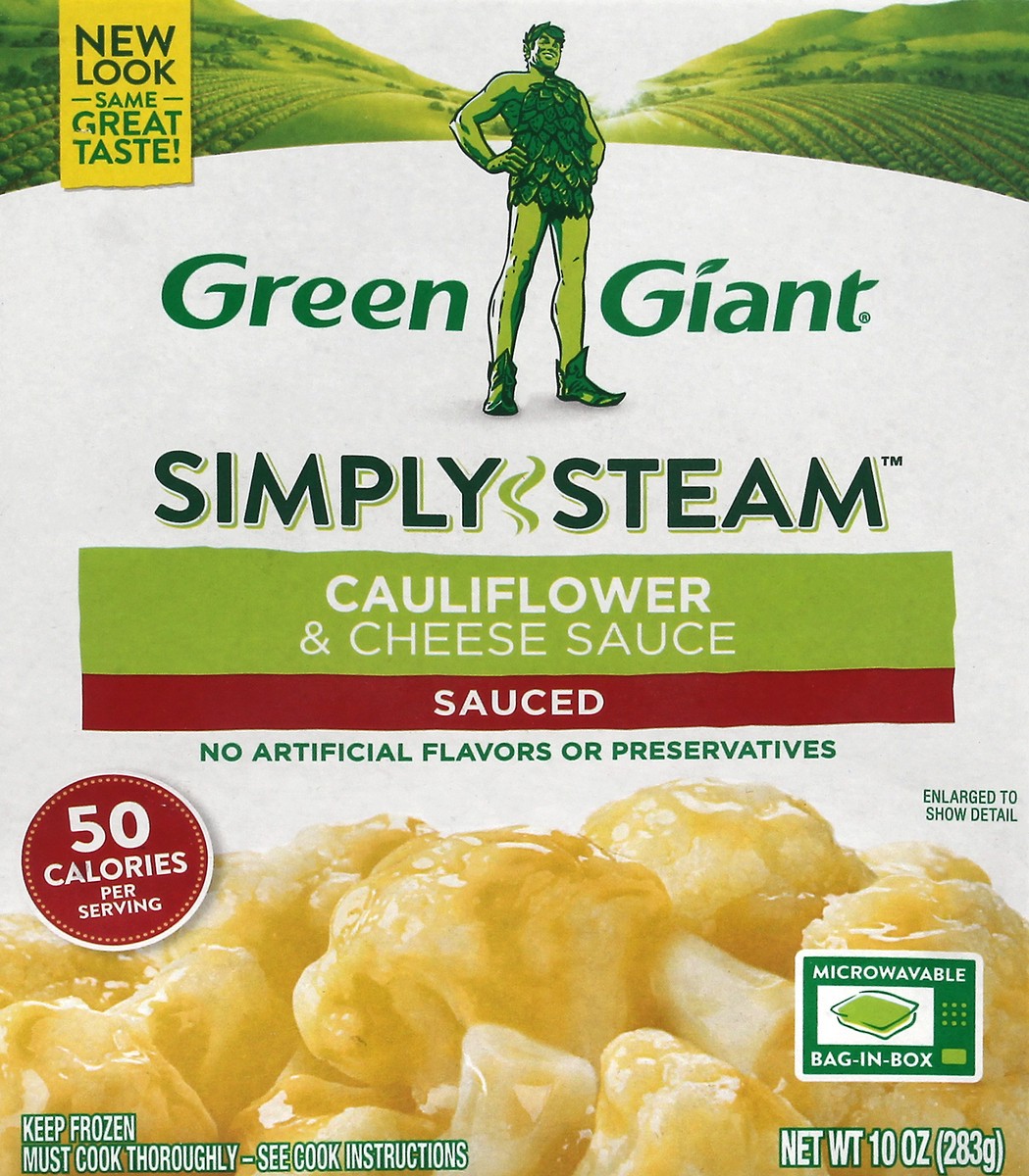 slide 2 of 13, Green Giant Simply Steam Sauced Cauliflower & Cheese Sauce 10 oz, 10 oz