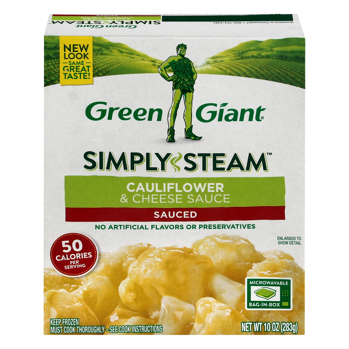 slide 1 of 1, Green Giant Simply Steam Sauced Cauliflower & Cheese Sauce 10 oz, 10 oz