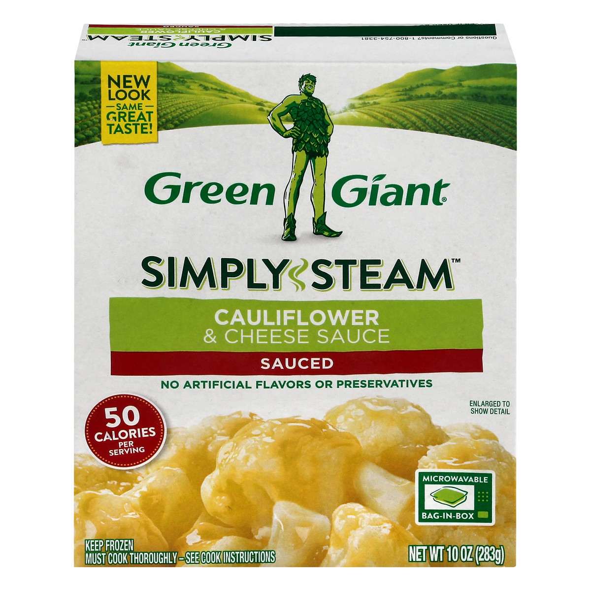 slide 1 of 13, Green Giant Simply Steam Sauced Cauliflower & Cheese Sauce 10 oz, 10 oz