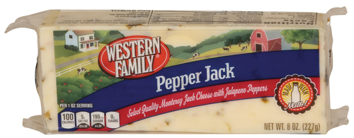 slide 1 of 1, Western Family Pepper Jack Cheese, 8 oz